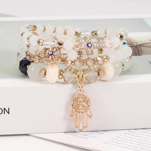 Juego de Pulseras de Cuentas de Bisutería de Moda, Multicapa, con Cruz, Hamsa y Ojo, Unisex, Regalo, Hecho en China - Product Image 2