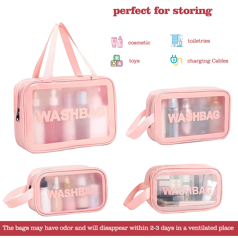 custom logo pu transparent clear cosmetic bag large capacity wash bag waterproof bath bag with low moq