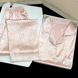 韩版家居休闲舒适睡衣Ins女生夏季可穿戴冰丝爱心印花短袖两件套 - Product Image 4