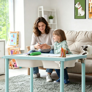 Multifunctional Kids Wooden Activity <b>Study</b> <b>Table</b> Montessori Toddler Wood Sensory Play Activity <b>Table</b> - Product Image 3