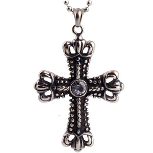 Collar con Colgante de Cruz de Acero Inoxidable de 42 mm, Diseño Retro con Bisel de Cristal, Joyería Geométrica de Moda - Product Image 1
