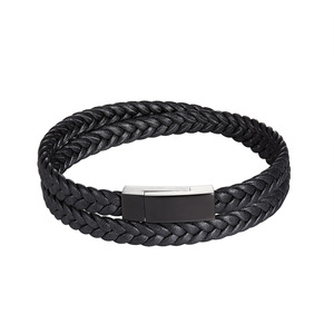 Gelang pasangan baja tahan karat, gaya baru gelang kulit tenun baja Titanium berlapis hitam gesper magnetik tali kepang pria - Product Image 4