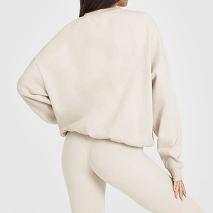 Custom High Quality 100% Cotton Terry <b>Fleece</b> Blank Women Oversized Long Sleeve Ribbed Hem and Cuffs Crewneck Pullover Sweatshirt - Product Image 2