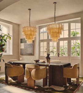 Custom Luxury <b>Solid</b> Oak Dining Set Rectangle Burl <b>Wood</b> Veneer <b>Table</b> & Curved Back Velvet Dining Armchairs For Home Dining Space - Product Image 1