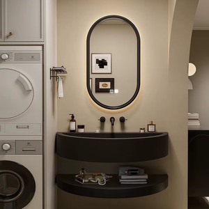 Mueble de baño minimalista con arco semicircular, lavabo doble de doble capa, lavabo para apartamento pequeño - Product Image 2