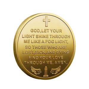 Moneta Nautica Intagliata e Placcata Oro a Tema Faro e Oceano, Personalizzata Direttamente dalla Fabbrica, Simbolo Moderno Religioso Portafortuna per Anniversari - Product Image 2