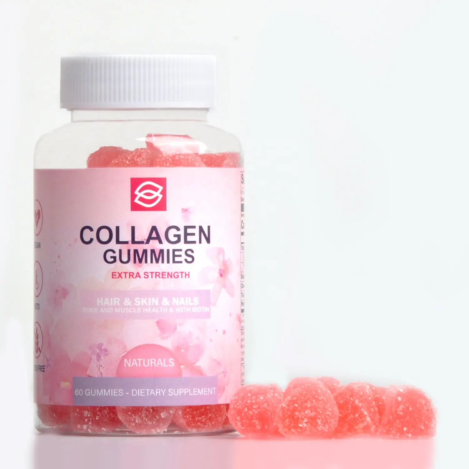 Suppléments de collagène végétalien de marque privée Vitamines Collagène Gummies Bonbons gommeux Soins de santé GMP Collage en forme de coeur