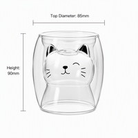 Tasse à café créative en verre borosilicate double paroi en forme de petit chat, sans anse
