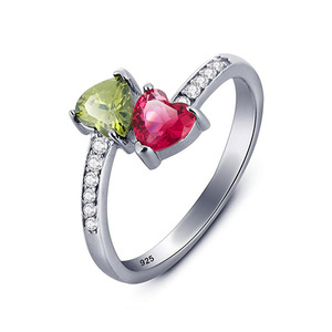Anello da Donna a Doppio Cuore con Accenti Blu e Viola, Elegante Gioiello in Lega Regolabile, Regalo Romantico - Product Image 1