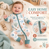 Combinaison Bébé Imprimée Numérique en Fibre de Bambou avec Fermeture Éclair Bidirectionnelle et Pieds Rabattables, Échantillonnage en 3 Jours, Unisexe, Toutes Saisons, pour Nouveau-né