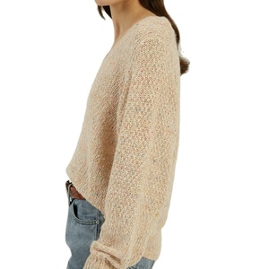 Suéter de punto personalizado OEM/ODM para <span class=keywords><strong>mujer</strong></span>, <span class=keywords><strong>jersey</strong></span> de gran tamaño con cuello de pico, Tops de punto con <span class=keywords><strong>hilo</strong></span> de Color, Invierno 2021 - Product Image 3