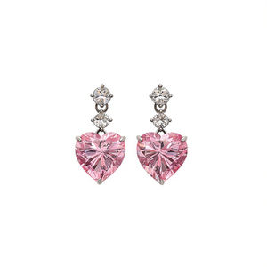 Boucles d'oreilles pendantes en cristal rose en forme de cœur E3061, sertissage griffe, bijoux romantiques pour femme, pour mariage - Product Image 1