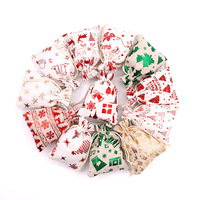 Sacs cadeaux en coton et lin imprimés avec motif doré, fabriqués en Chine, avec cordon de serrage, pour pommes, bonbons, réveillon de Noël, cadeaux de Noël, artisanat - En stock