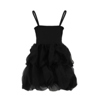 Robe nuisette personnalisable pour filles, en tulle noir à volants, tricot côtelé, style minimaliste, tendance, audacieux, mignon et décontracté, collection Printemps-Été, ODM