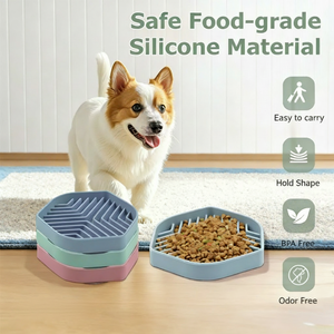 Nuovo Silicone Pet quadrato leccare il cane antiscivolo ciotola di alimentazione lenta con disegno di scanalatura per cani e gatti - Product Image 1