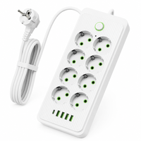 Multiprise professionnelle 8 prises UE 2m avec 4 ports USB + 1 port Type-C à charge rapide, interrupteur principal, pour home cinéma et meuble TV