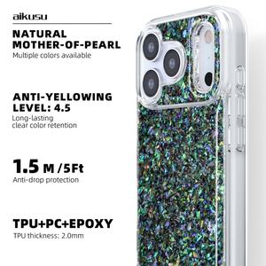 Funda Protectora para Teléfono Móvil AiKUSU de Lujo, Diseño de Nácar Azul, Impermeable, Personalizada, para iPhone 17 16 15 14 13 12 Pro Max - Product Image 2