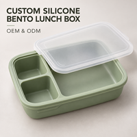 Boîte à lunch bento en silicone personnalisée à trois compartiments, corps moulé, couvercle transparent, boîte à lunch bento en silicone OEM pour la préparation des repas