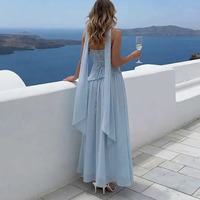 Robe longue élégante Joydressing rose poudré avec col écharpe, fente haute sexy et dos lacé – Robes de soirée en gros personnalisables
