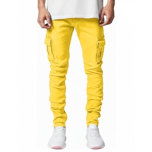 <strong>Men</strong> Vintage <strong>Yellow</strong> Straight Jeans Embroidery Trendy Mid Rise Stretch Denim <strong>Trousers</strong> Casual Daily Wear Manufacturer Direct Sale - Product Image 4
