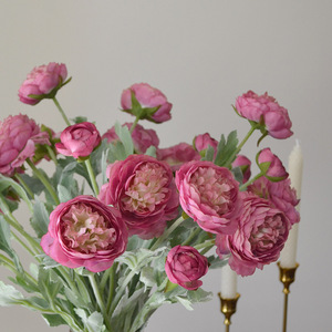 <span class=keywords><strong>Fleurs</strong></span> artificielles en gros 3 tête floqué <span class=keywords><strong>fleurs</strong></span> rosée lys thé fleur Lu Lian Yang pivoine pivoine nordique simple tempérament - Product Image 2