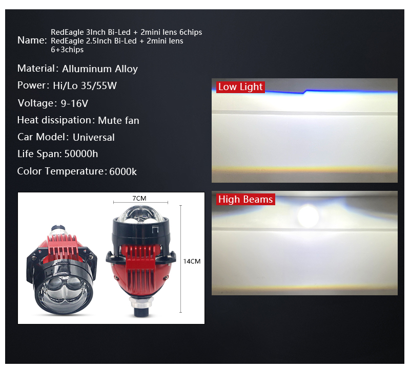 2,5 pulgadas Bi LED proyector Headligh blanco