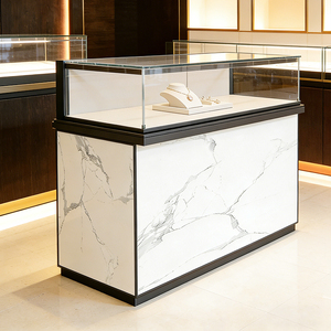 Mostrador de Exhibición de Joyería Moderno, con Cubierta de Mármol y Madera Contrachapada, Vidrio Templado, Iluminación LED, Gabinete de Almacenamiento con Cerradura, Fabricación OEM/ODM - Product Image 3
