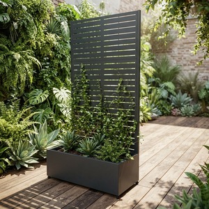 Mobile Metal <b>Planter</b> with Trellis and Wheels Outdoor <b>Raised</b> Garden Bed with Drainage Privacy Screen - Product Image 1