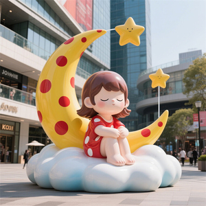 D542 Sculpture Fantaisie Mignonne en Fibre de Verre Taille Réelle Fille Lune Étoilée pour Parc d'Attractions, Coin Photo et Décoration de Jardin pour Enfants - Product Image 1