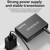 VegGieg 1x4 HDMI Splitter 1 in 4 Out 4K HD Distributor Video Indikator LED Cangkang Logam untuk Monitor TV Proyektor