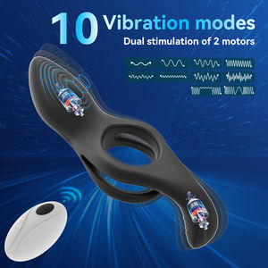 Siliconen dubbele ringvibrator penisring voor vertraagde ejaculatie, seksproduct voor koppels - Product Image 2