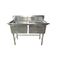 Évier de cuisine professionnel Maxteel XY-SINK002 à double bac, robuste, en acier inoxydable brossé, capacité de charge de 300 kg/m, usage commercial