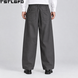 Pantalones Dart Personalizados con Pliegues en la Rodilla para Hombre, Gris Carbón, Pierna Ancha, Holgados, Estructurados, de Algodón, Estilo Urbano y Techwear, Venta al por Mayor - Product Image 2