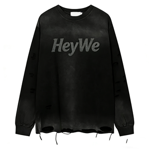 T-<span class=keywords><strong>shirt</strong></span> à manches longues en coton 100% de haute qualité 280 g/m², logo personnalisé, t-<span class=keywords><strong>shirt</strong></span> imprimé surdimensionné pour hommes, effet vieilli - Product Image 5