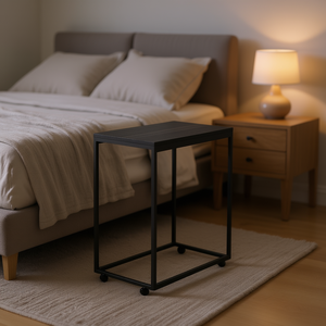 Portable <b>Black</b> Engineered <b>Wood</b> <b>Side</b> <b>Table</b> 21.7 X 13.8 X 27.6 In Nightstands Modern Minimalist Design - Product Image 2