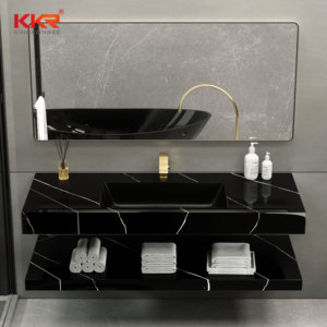 Kingkonree Évier à surface solide <span class=keywords><strong>noir</strong></span> Bassin suspendu 1200mm texture marbre Lavabo à <span class=keywords><strong>main</strong></span> blanc - Product Image 4