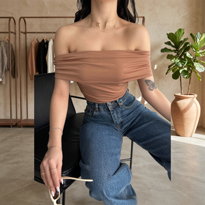 DEFILE Women's Blue Slash Neck Buzzy Blouse Stylish Off-Shoulder <b>Top</b> Polyester-<b>Lycra</b> Blend Woven Fabric Soft Breathable Pattern - Product Image 3