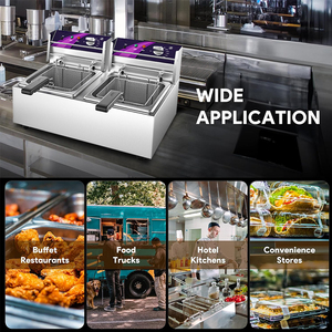 Nhà hàng de cilindro Duplo 10L + 10L fritadeira elétrica, fritadeira dupla de batata, maquina de fritar frango - Product Image 3