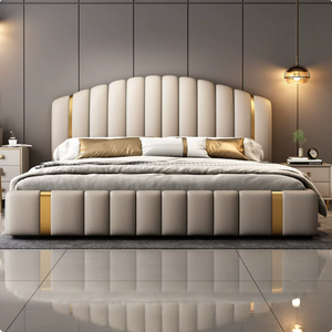 Leicht Luxuriöses Modernes Minimalistisches Italienisches <span class=keywords><strong>Doppelbett</strong></span> mit Klaviertasten-Design aus Massivholz und Weichem Lederbezug - Product Image 3