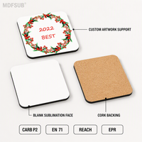 7Cert Certifié US-EU, Certifié CARB P2 EN71, Sous-verres carrés vierges en MDF 90x90mm 4mm pour sublimation, Logo personnalisé OEM, MDFSUB pour presse à chaud