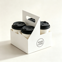 Support de tasses à café jetables en carton recyclable à 4 compartiments, imprimé sur mesure, avec poignée, écologique, finition mate