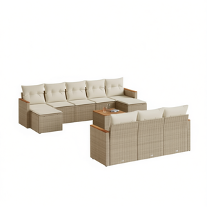 Ensemble de canapés de jardin modulaires en polyrotin beige, meubles d'extérieur confortables, design moderne, coussins en mousse haute densité - Product Image 1