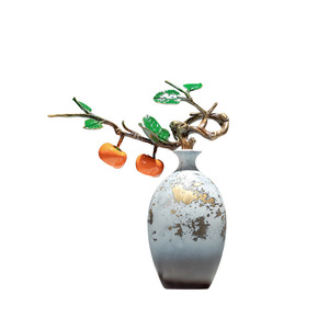 Copper Art Workshop Double Happiness Brass Persimmon <b>Vase</b> Handmade Traditional Tabletop Decor For Living Room Entrance Hall - Product Image 2