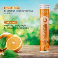 Comprimés effervescents de vitamine C 1000 mg + zinc, saveur orange, soutien immunitaire, 20 comprimés, marque privée OEM