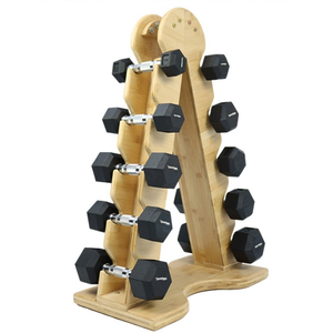 カスタムロゴA型木製ダンベルラックモダン耐久性フィットネス機器ボディービルホームジム収納 - Product Image 1