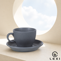 Tasse et soucoupe en céramique émaillée anthracite mat avec grande poignée en boucle, pour espresso, duo café, bar, cadeau, vente en gros, maison, cuisine, décoration moderne