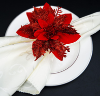 Décoration de Noël de 14 cm, fleurs scintillantes artificielles rouges et dorées, ornements pour arbre de Noël, fête de Nouvel An, mariage, couronne DIY
