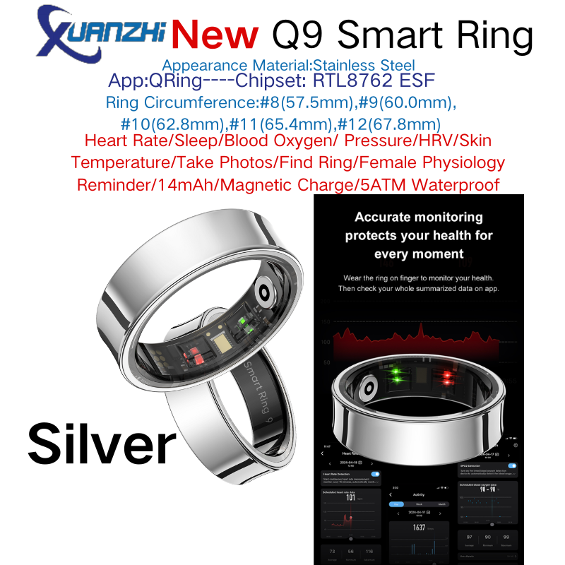 Silver Xuanzhi-Q9-health-sleep-remote control-smart-ring
