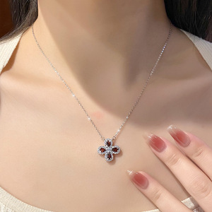 Collar de Plata de Ley 925 con 9 Piedras Naturales en Forma de Pera de 3*5mm, Diseño de Trébol de 4 Hojas, Joyería de Cristal y Piedras Preciosas al por Mayor - Product Image 4