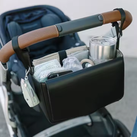 Sac d'accessoires pour poussette en cuir végétalien de qualité supérieure Organisateur de poussette pour bébé en PU avec porte-gobelet isolé Sac pour poussette à couches pour bébé